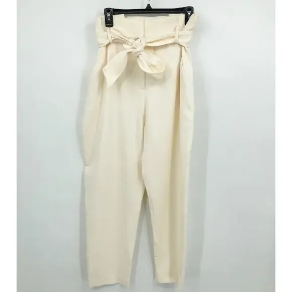 VERONICA BEARD Women's Belted Setti Pants Size 14 Cream Ecru Paperbag Waist NWT